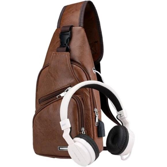 Leather Sling Bag Crossbody Backpack for Men Women Travel Outdoor - Picture 4 of 14